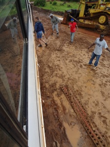 The first time our truck got stuck on the muddy roads of Uganda. Our team did an amazing job of getting us out - they had rails and shovels in the truck.